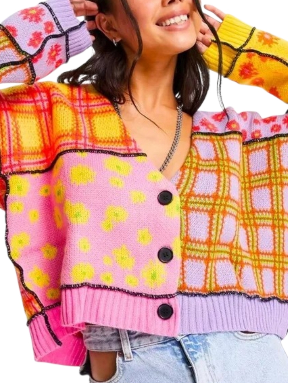 Dolls Kill x The Ragged Priest Patchwork Plaid Cardigan Y2K Grunge Small